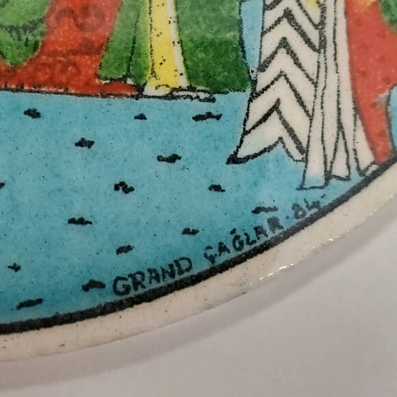 Vintage Set/6 Turkish Ceramic Tiles-Artist Signed Iznik Grand Caglar, 6.25 Round - Picture 4 of 5